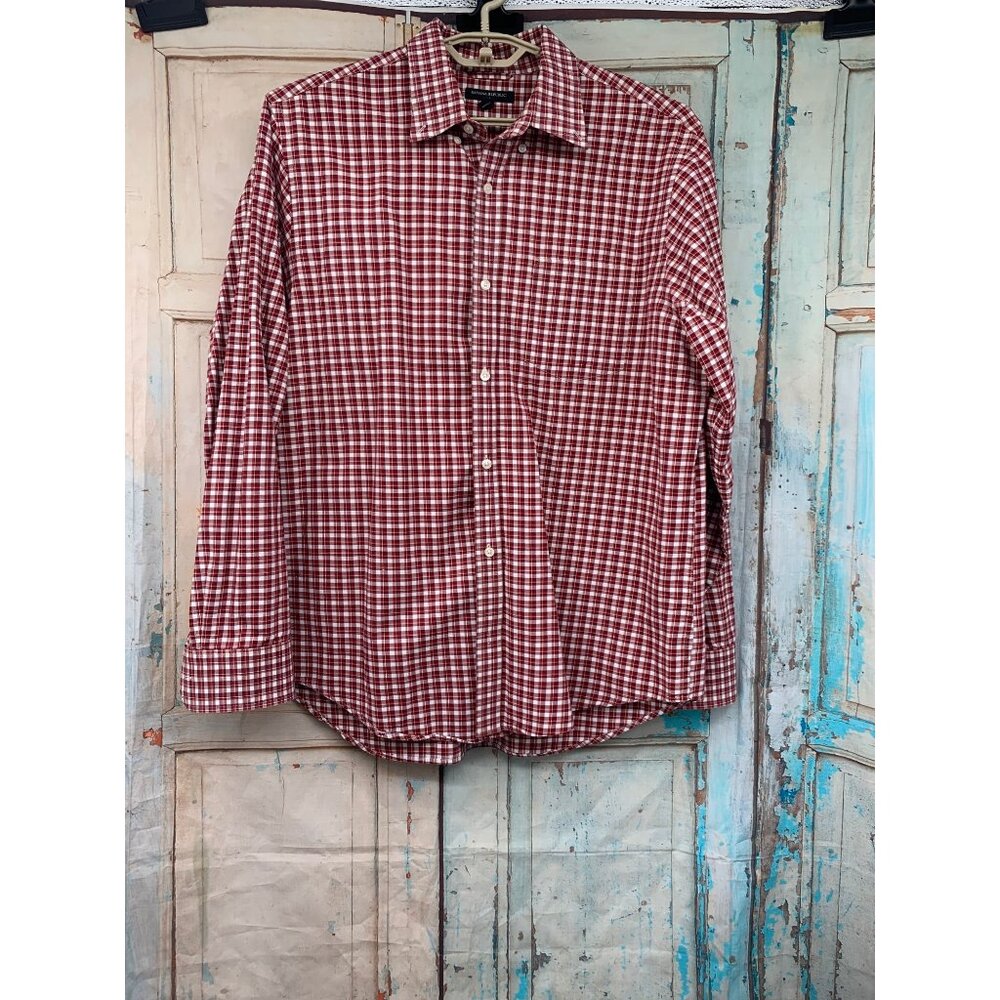 Banana Republic Mens XL Red White Checkered Plaid Button Down Long Sleeve Shirt